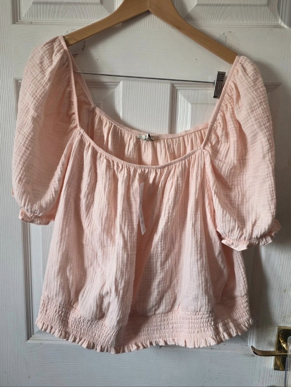 George Light Blush Peasant Top with Smocked Hem